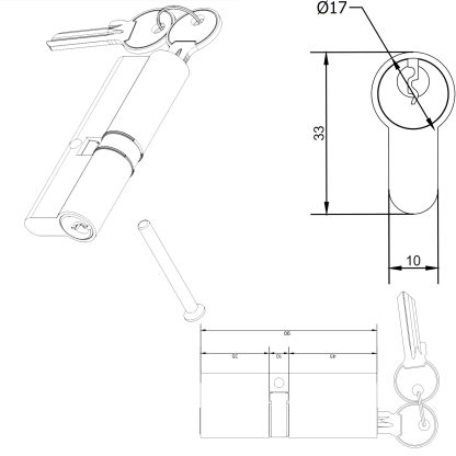 نقشه سیلندر 90 میلیمتری آکادو ترکیه مخصوص درب UPVC