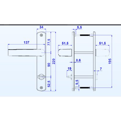 نقشه دستگیره درب upvc آکادو ترکیه مدل سرویسی